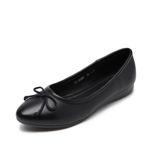 牛皮女鞋圆头平底鞋女款细跟春季新款配裙子不累脚气质大码单鞋