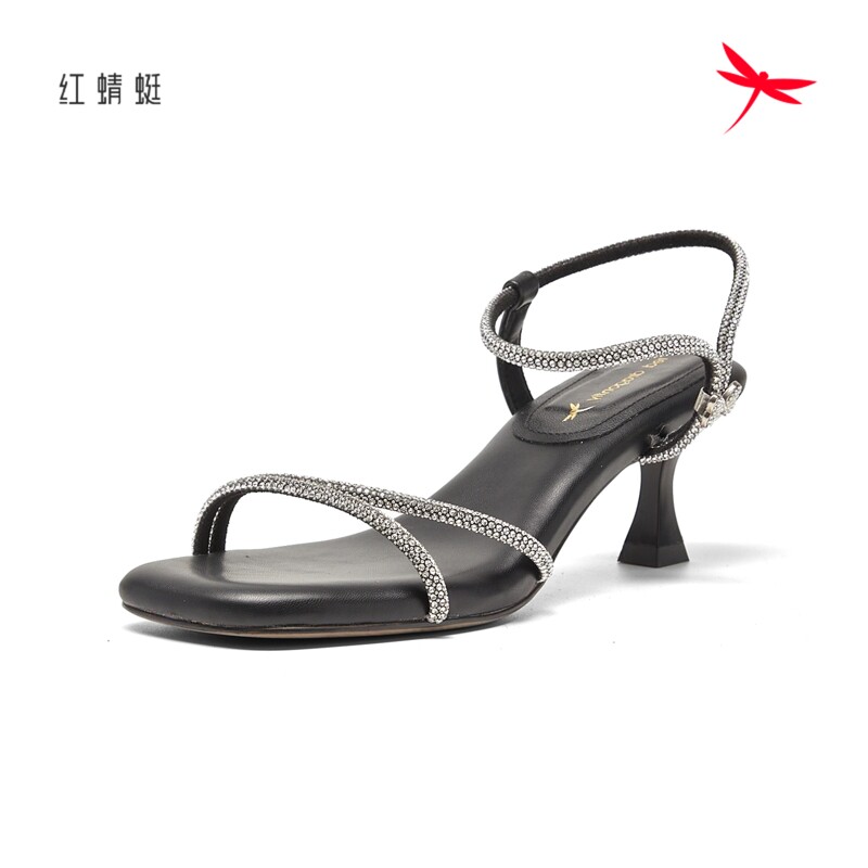 红蜻蜓高跟凉鞋女夏季新款女鞋细跟法式气质时装绑带凉鞋断码清仓