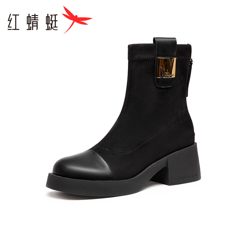 红蜻蜓正品女单鞋新款女短靴