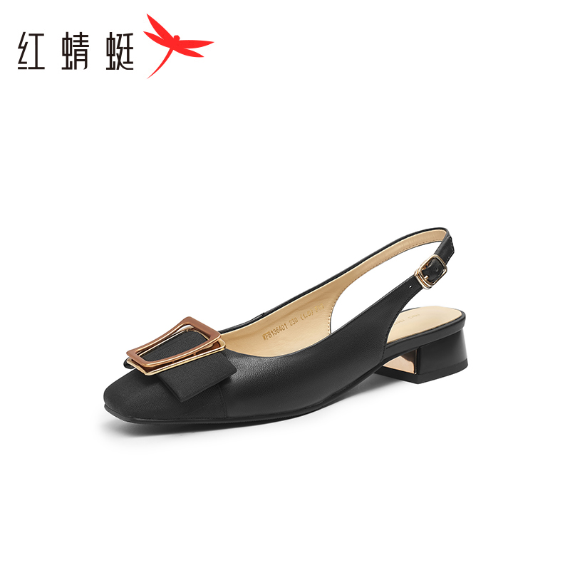 红蜻蜓凉鞋女夏新款百搭温柔风甜美一字扣包头中粗低跟鞋断码清仓