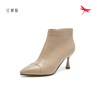 蜻蜓女棉鞋高跟女靴加绒保暖防滑真皮短靴冬季时尚棉靴断码清仓