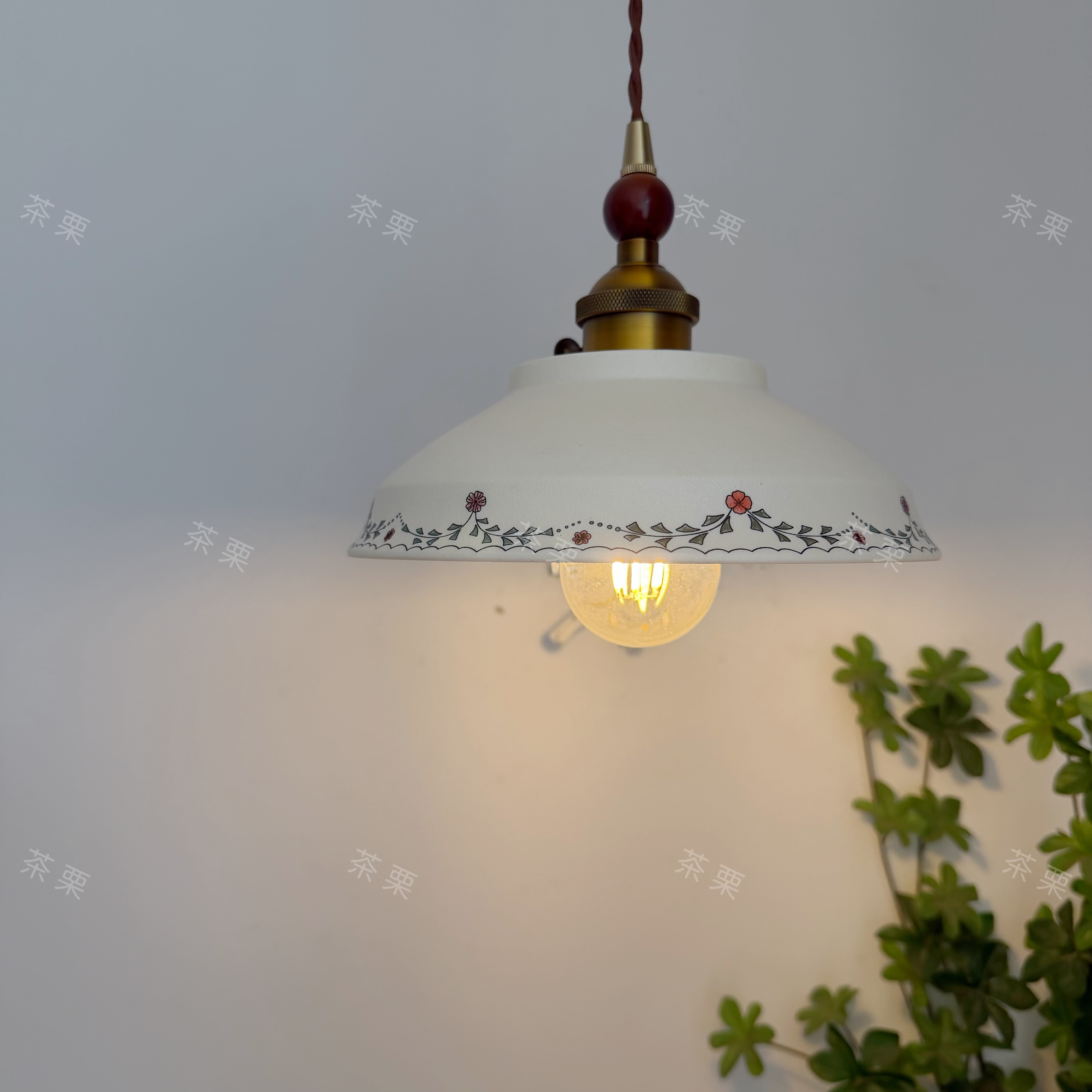 茶栗法式中古风吊灯美式复古餐厅陶瓷手绘过道玄关床头灯阳台