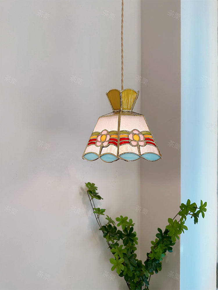 彩色玻璃ins风玄关床头过道吊灯
