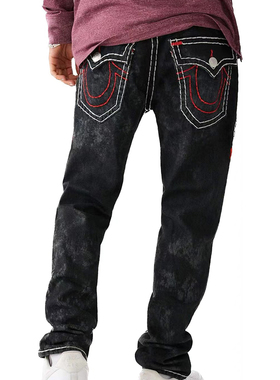 美式潮牌信仰牛仔裤男宗教大佛白粗线宽松直筒弥勒佛做旧大码长裤