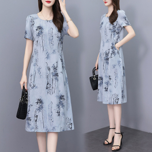 巨好看妈妈真丝连衣裙女2026正流行夏季新款大码短袖桑蚕丝裙子