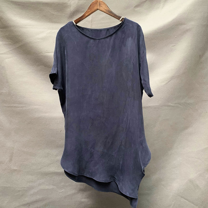 素我原创设计山本暗黑风天丝超薄铜氨丝舒适不规则落肩宽短袖上衣