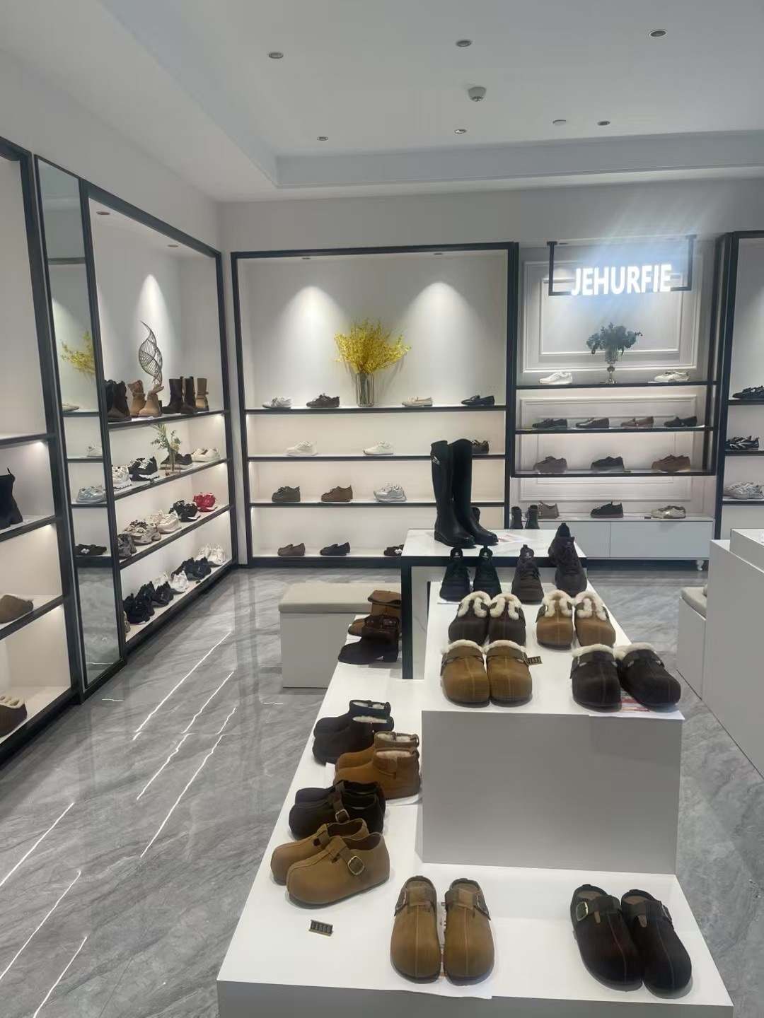 JEHURFIE纪华菲兔毛保暖加绒厚底反绒牛皮雪地靴包头勃肯半拖鞋女