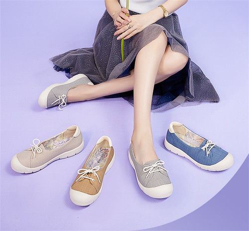 Pansy盼喜日式亚麻风休闲鞋鞋夏透气网面运动鞋旅游鞋软底女款