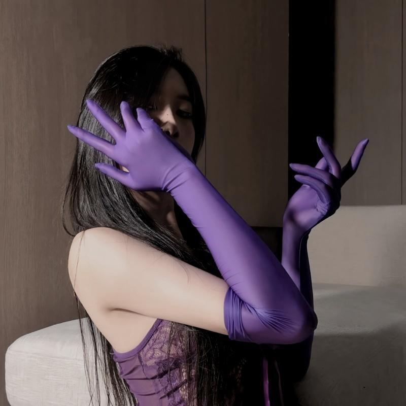 油亮五指长手套性感丝滑油光黑丝