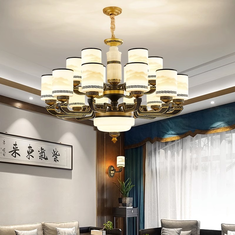 新中式客厅吊灯大气玉石大厅灯