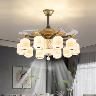 新中式 客厅吊扇灯中国风福字餐厅电风扇吊灯酒店包厢间灯具带风扇