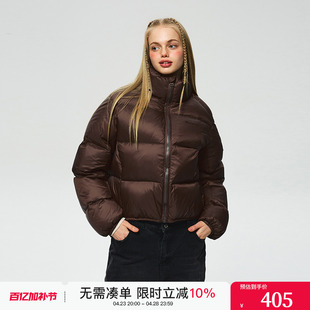 iconslab美拉德立领小个子短款印花logo面包90白鸭绒羽绒服外套冬