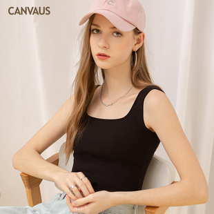 方领螺纹棉修身 奥特莱斯品牌折扣 卡恩希夏装 新款 吊带背心女 无袖