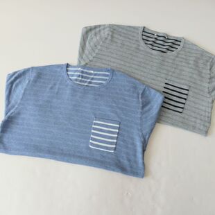 男款 外贸出口样衣清新条纹口袋圆领薄款针织衫 棉线不扎