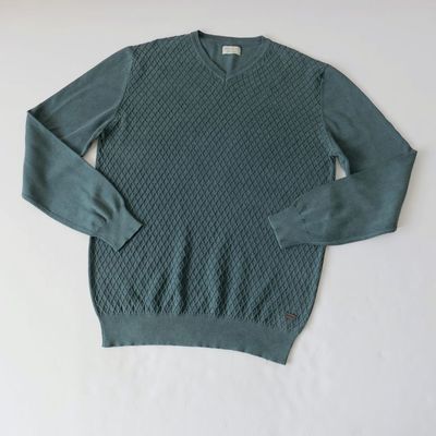 男款 外贸出口尾货 水洗做旧 复古钩花V领薄款棉线针织衫 不扎