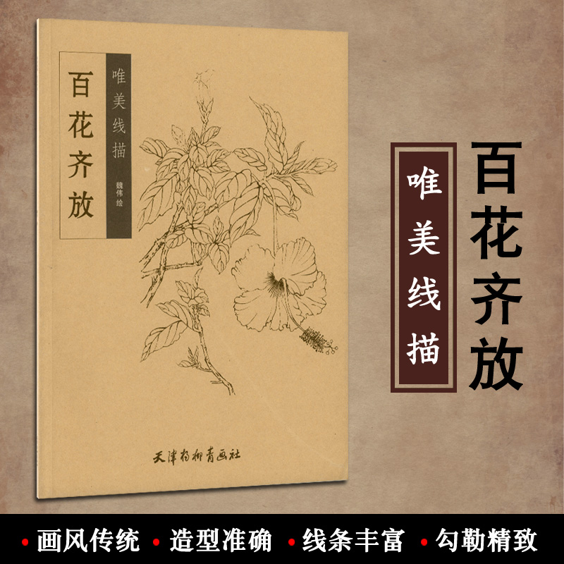 现货速发百花齐放唯美线描魏伟天津杨柳青画社工笔花鸟画白描技法技巧初学绘画入门基础范本临摹练习 70幅作品集正版书籍