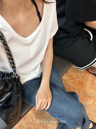 UUSSAN 满分gao级天然面料/蚕丝莱赛尔V领圆领短袖/吸汗百搭基础