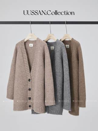 「UUSSAN」慵懒高级/显肩薄/重工羊毛宽松开衫外搭V领2024新款