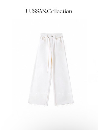 UUSSAN 人手B囤 真丝莫代尔舒适柔软空调白色牛仔裤直筒高腰直筒