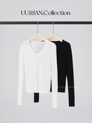 UUSSAN 高弹可机洗超细精纺美丽诺羊毛亲肤U领长袖秋冬打底衫