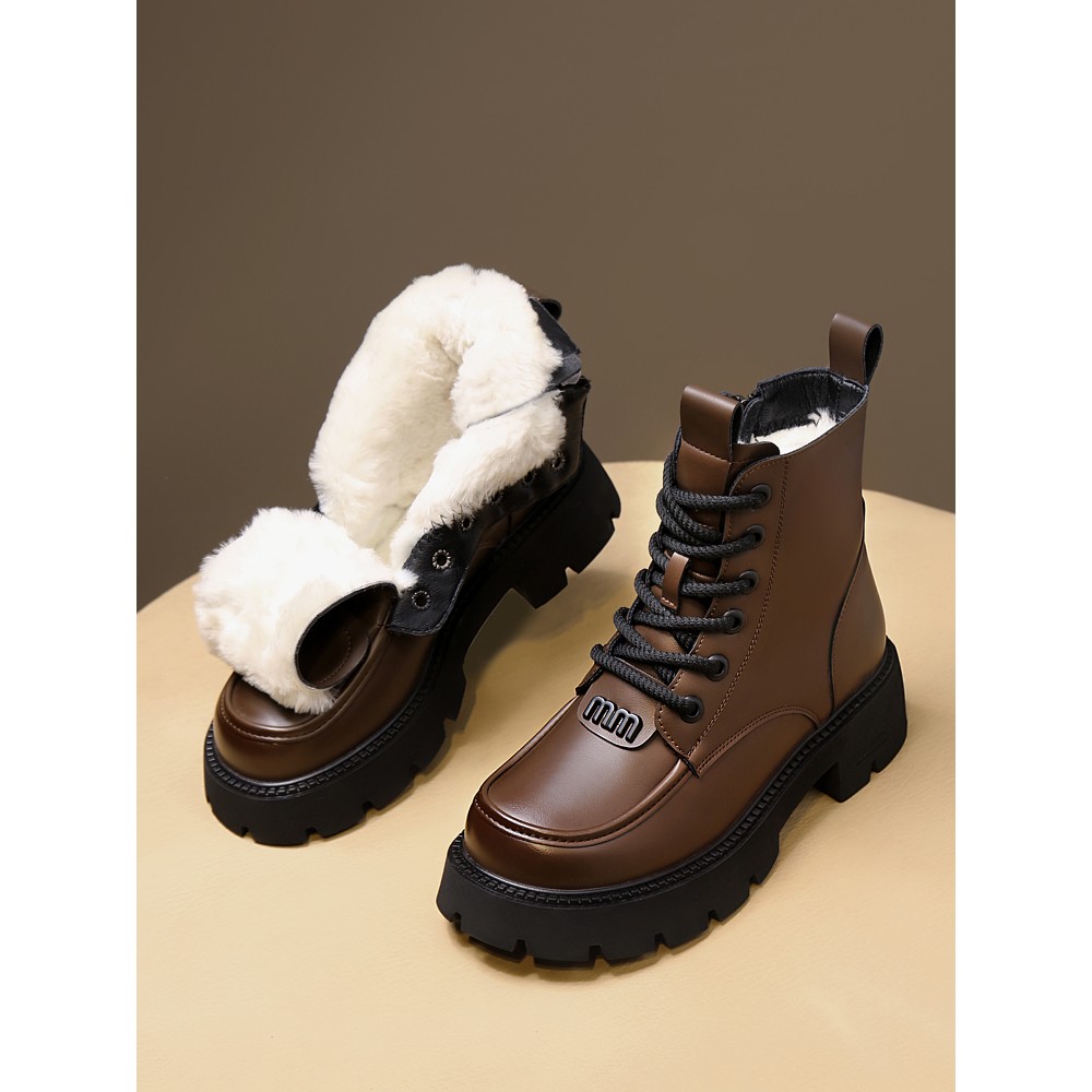 皮毛一体雪地靴女冬羊毛马丁靴防寒保暖羊羔绒棉鞋加绒加厚底棉靴