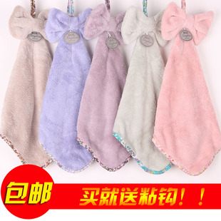一件 珊瑚绒强吸水可爱卡通擦手巾布 包邮 康乐屋蝴蝶结加厚可挂式