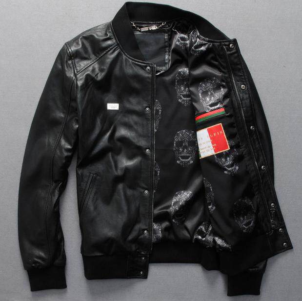 头层绵羊皮男棒球服真皮皮衣