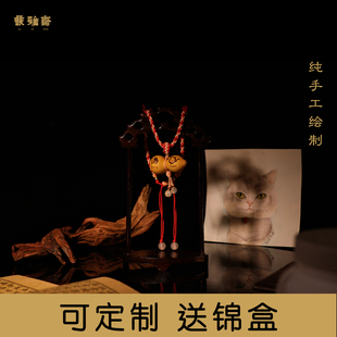 手工烫画葫芦宠物项链 可定制 个性化项链 猫咪狗狗饰品挂件