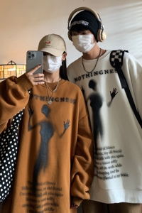 情侣装秋装新款 抽象小人印花宽松情侣卫衣外套 D222 P48女类图片