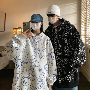 情侣装秋装新款 满身笑脸印花连帽情侣卫衣 宽松外套D221 P68男类图片
