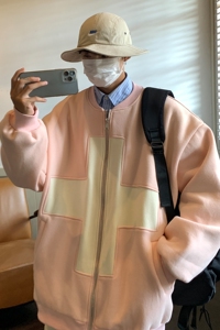 秋装新款拼接撞色棒球服十字架元素开衫卫衣外套潮 D220 P68男类图片