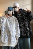 情侣装秋装新款满身笑脸印花连帽情侣卫衣宽松外套D221P68女类，女装短外套，电商A335-1（原A458）