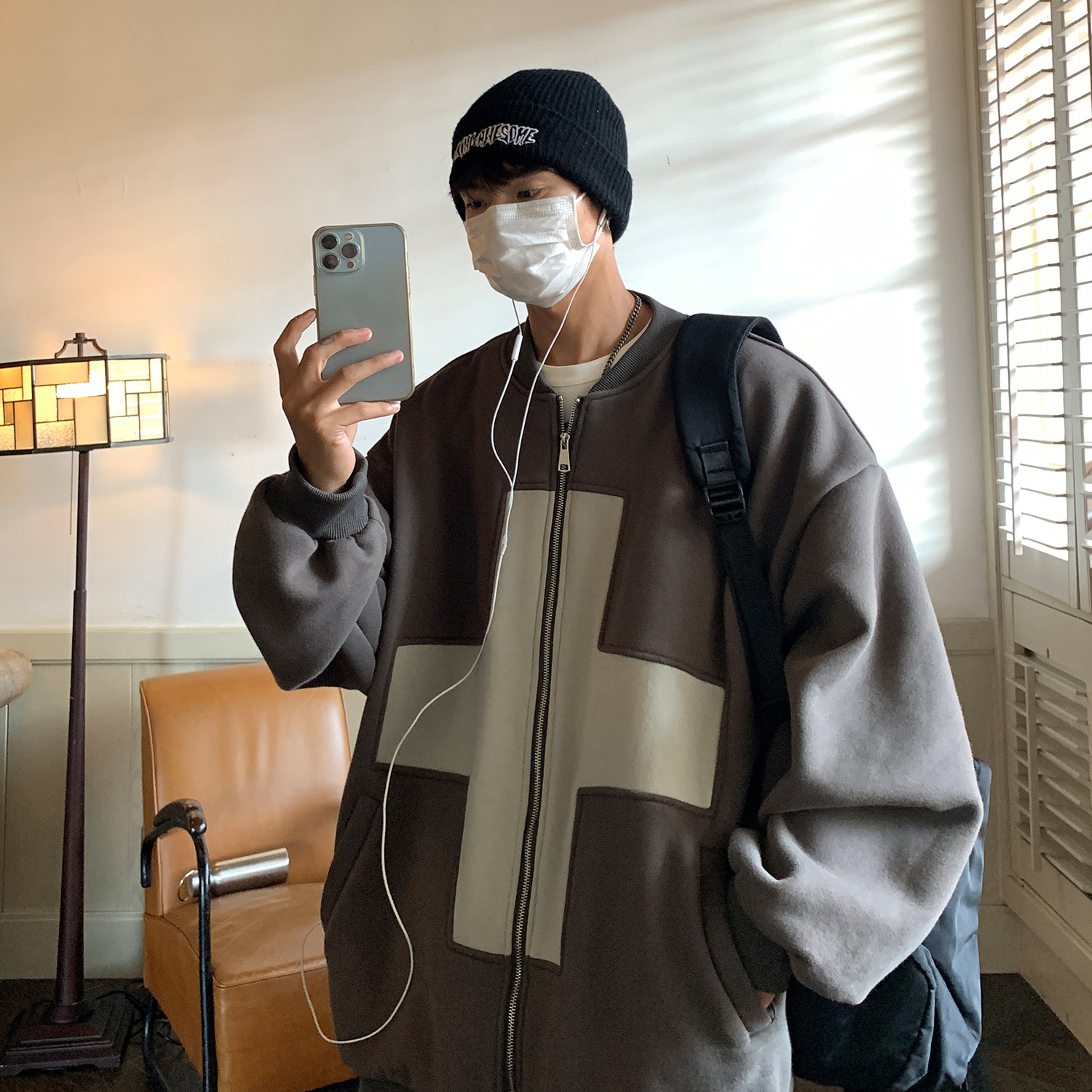 2022拼接撞色棒球服十字架元素开衫卫衣外套夹克潮 D220 P68男类图片