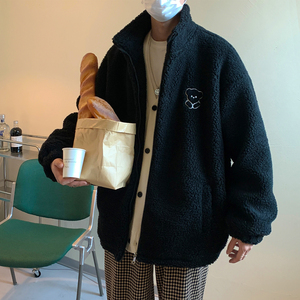 港风冬装 绣花小熊羊羔毛情侣棉衣加厚外套 D180 P108控128男类图片