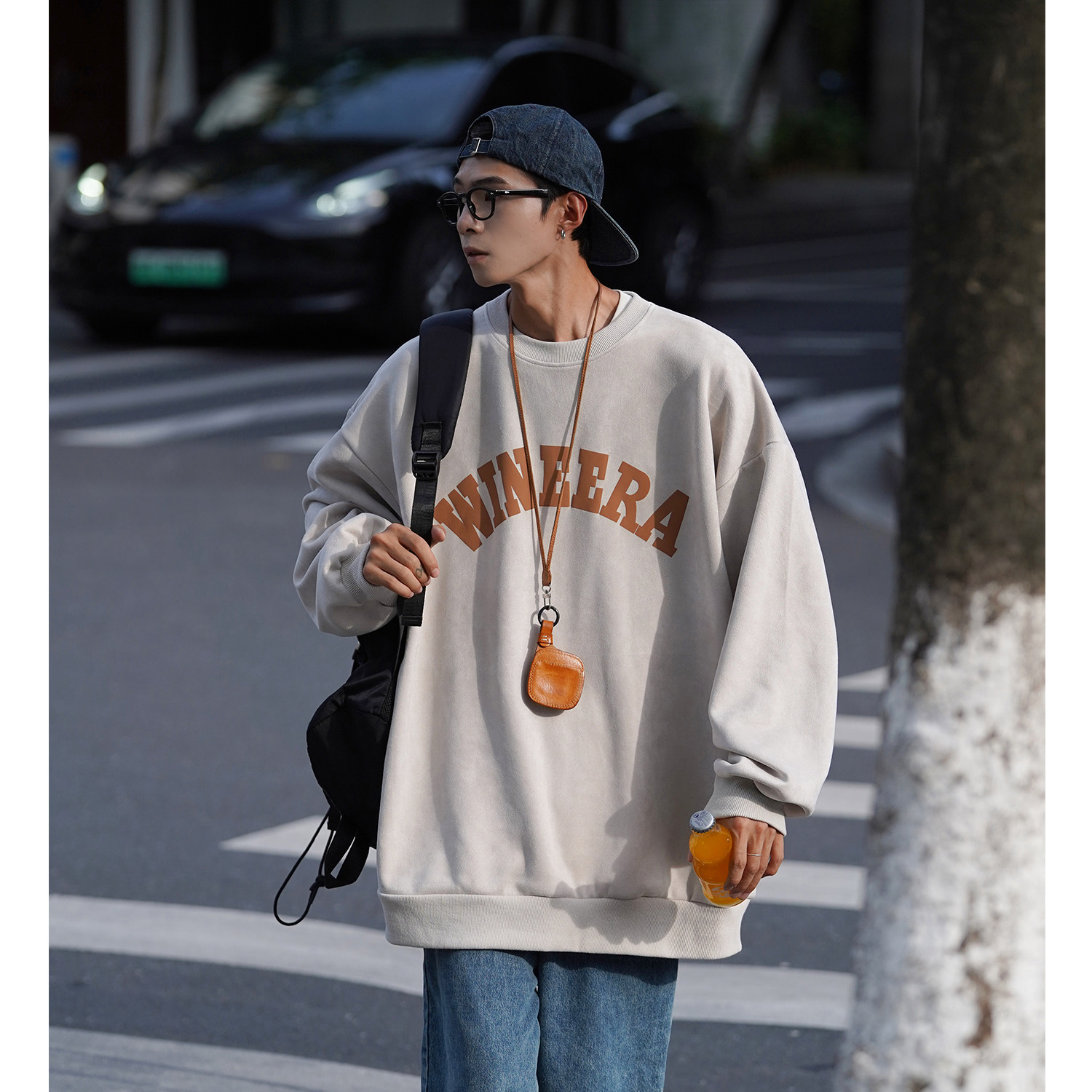 city boy街拍秋装情侣圆领宽松卫衣秋季字母印花发泡外套D217 P48图片