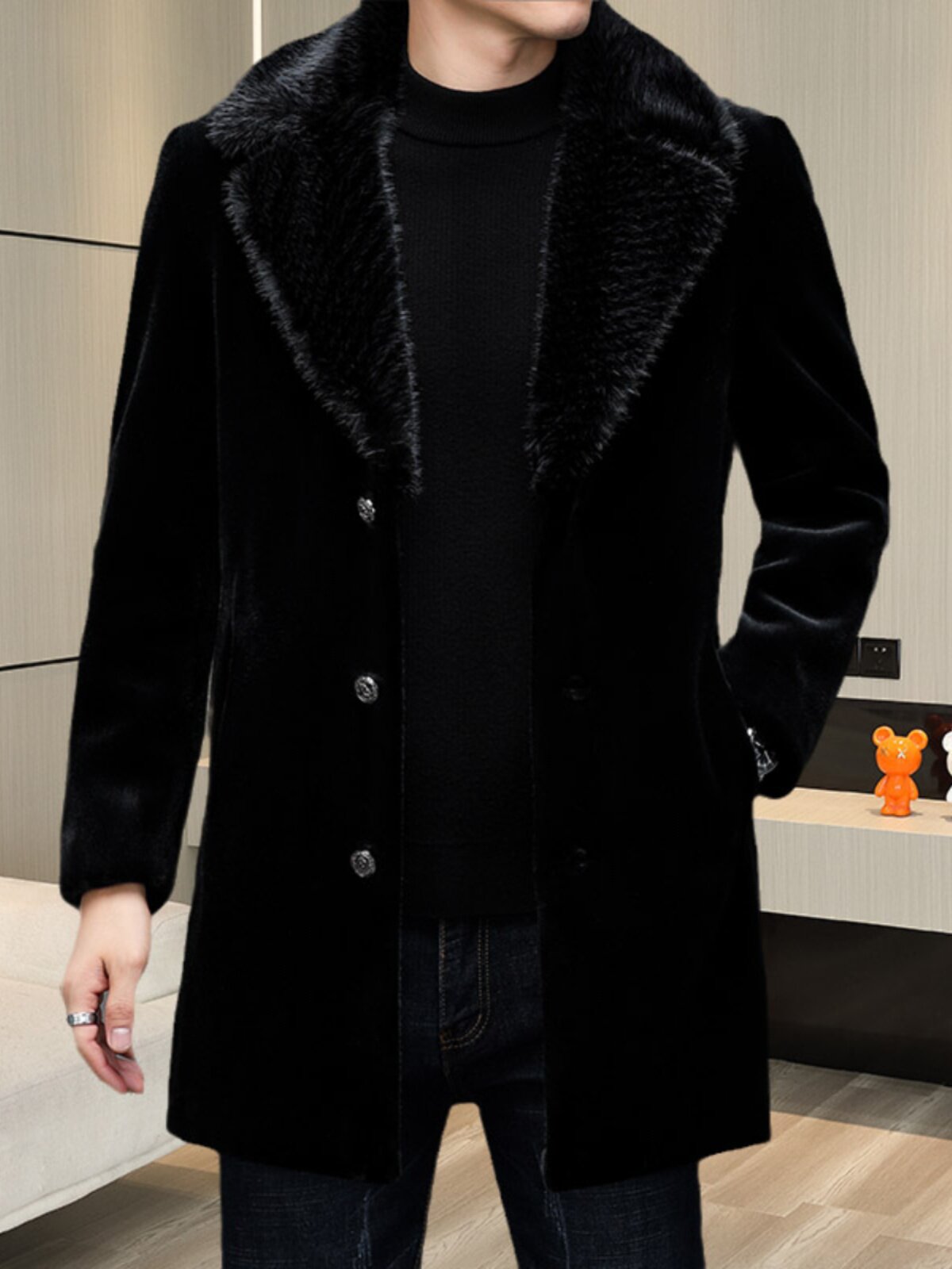 겨울 두꺼운 골드 밍크 벨벳 코트 남성용 중간 및 긴 밍크 모피 코트 젊은 남성용 하이 엔드 하이닝 밍크 모피 롱 윈드 브레이커