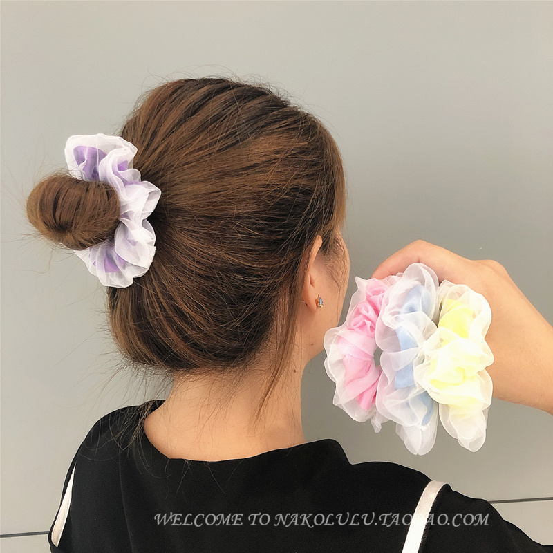 朦胧纱日系荧光糖果色布艺发圈少女欧根纱大肠圈丸子头马尾头绳女