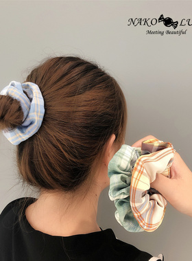 虞书欣同款bm复古格子猪大肠圈brandy肥肠仙女绿扎头发马尾发绳圈