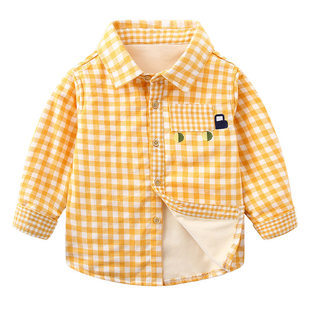 男童纯棉格子衬衫宝宝加绒衬衣春秋冬季儿童洋气保暖上衣9805
