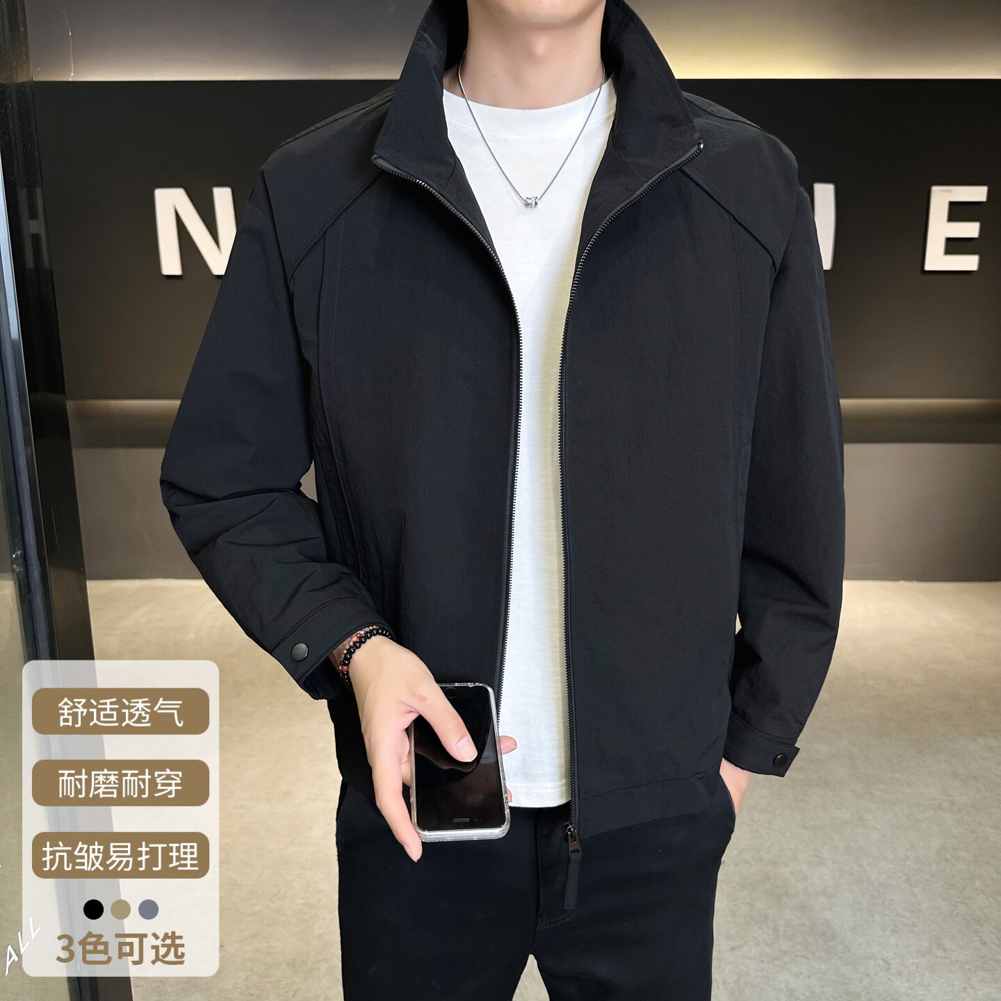 春秋男士立领薄款工装夹克外套