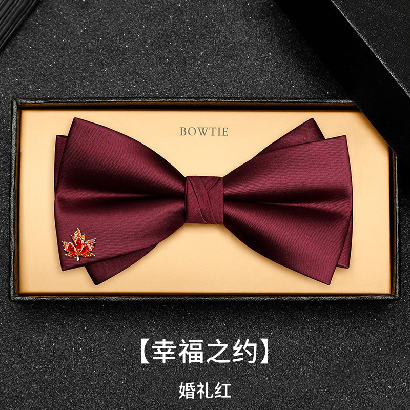高端婚礼酒红领结男新郎结婚礼服