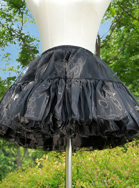 黑色裙撑Lolita暴力狗短无骨软纱日常蓬蓬裙洛丽塔半身裙鱼骨女仆