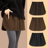 新款 屁帘女卫衣鲨鱼裤 遮臀秋冬打底神器假下摆厚毛呢半身裙子咖色