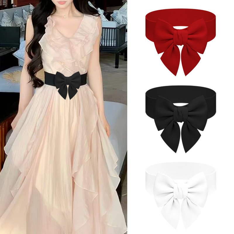 2026新款腰带女款高级感法式黑色大蝴蝶结皮带连衣裙子白收腰