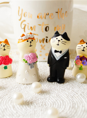的花园婚纱小猫情人节装饰摆件