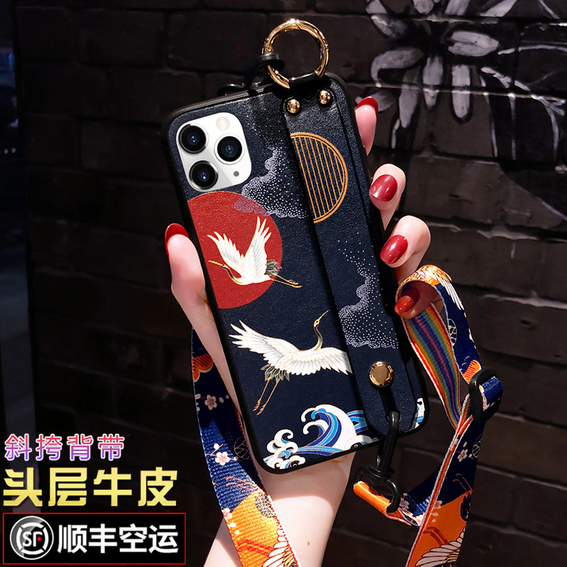 适用斜挎背带苹果13手机壳女款中国风iphone13pro防摔软挂绳13promax保护套仙鹤十三por壳13mini国潮全包镜头