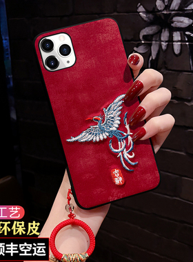 适用苹果iphone12手机壳刺绣凤凰iphone12promax防摔软壳11pro中国风女款11promax国潮XR保护套xsmax新款外壳