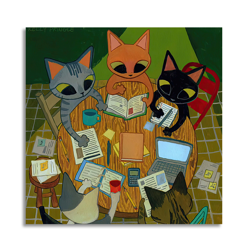 【底价捡漏】插画师KellyPringle猫咪治愈客厅装饰画挂画复刻版画