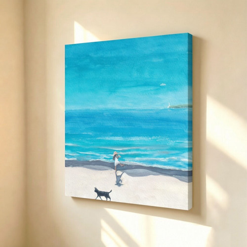 无框画装裱St.aftercigs奶牛猫黑猫夏日沙滩海景客厅装饰画挂画