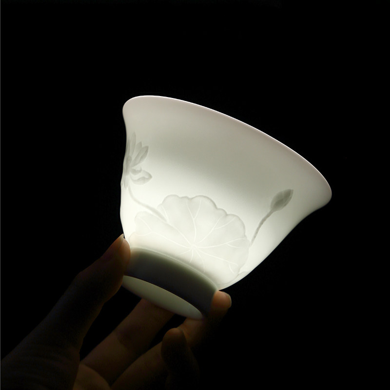 吴氏品雅两才盖碗高端茶碗陶瓷纯色影青莲花潮汕功夫茶具整套中式